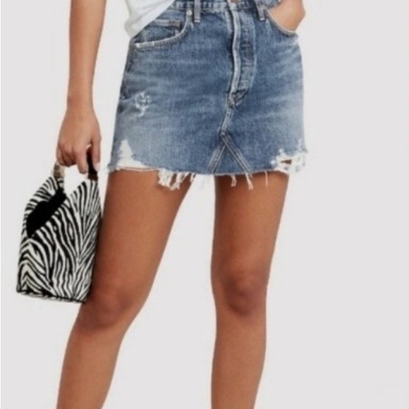 Agolde Dresses & Skirts - NWOT Agolde Quinn High Rise Denim Mini Skirt with Distressed Hem